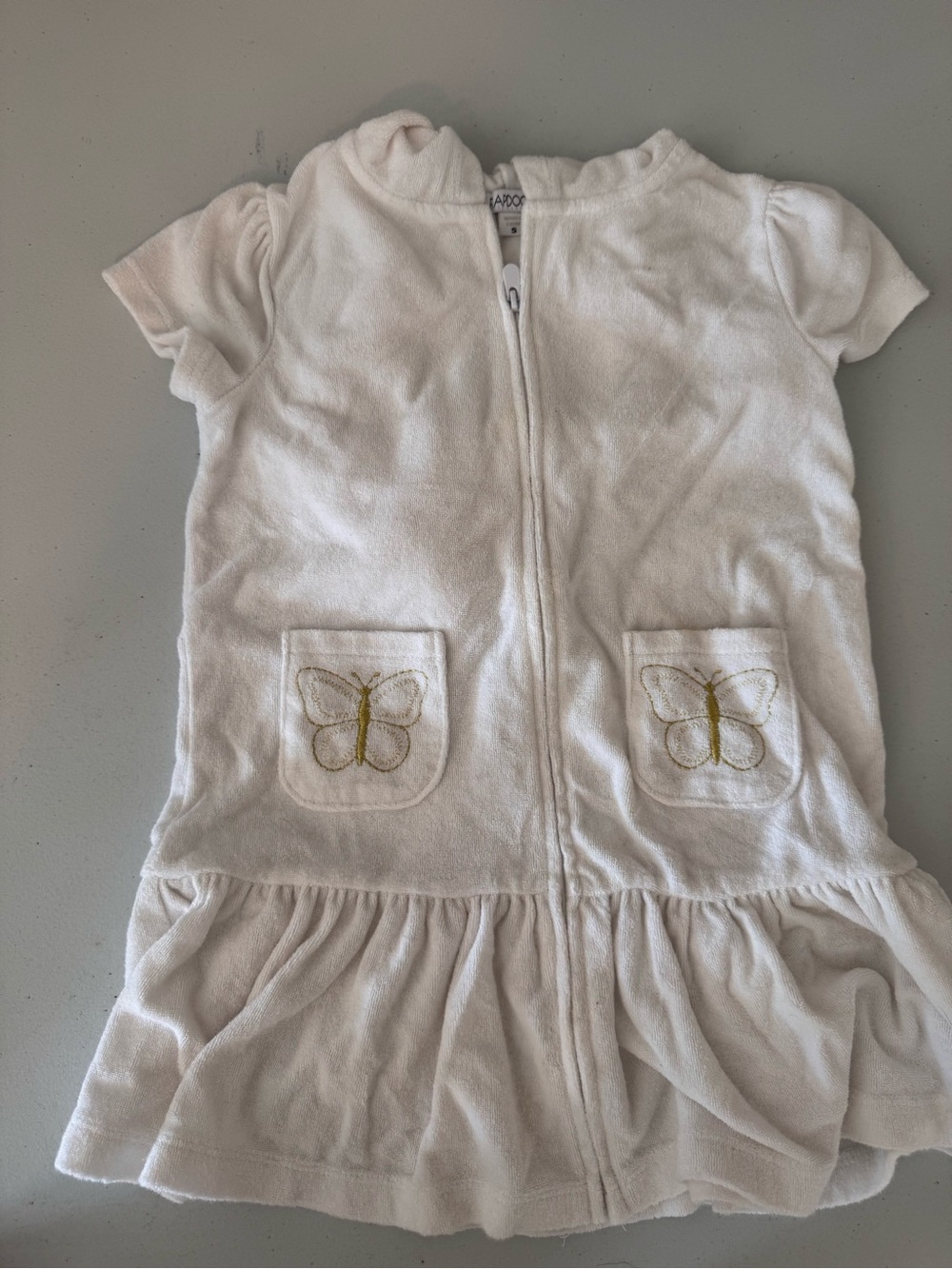 Flapsoodle White Girl Zip Dress,cover up with Butterfly Pockets, swim, resort